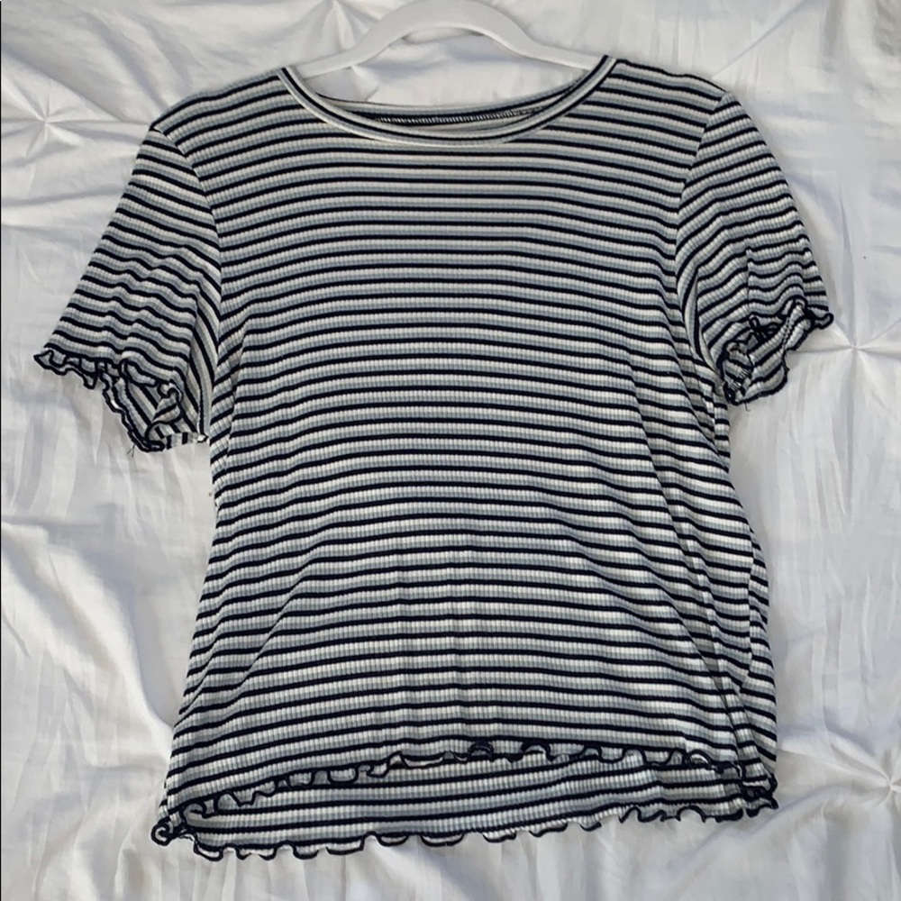 Striped Blue White and Black Short Sleeve